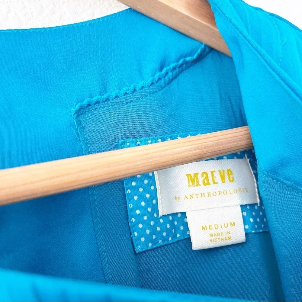 Anthropologie Maeve Blue Pleated Tunic Mini Dress Boho Babydoll